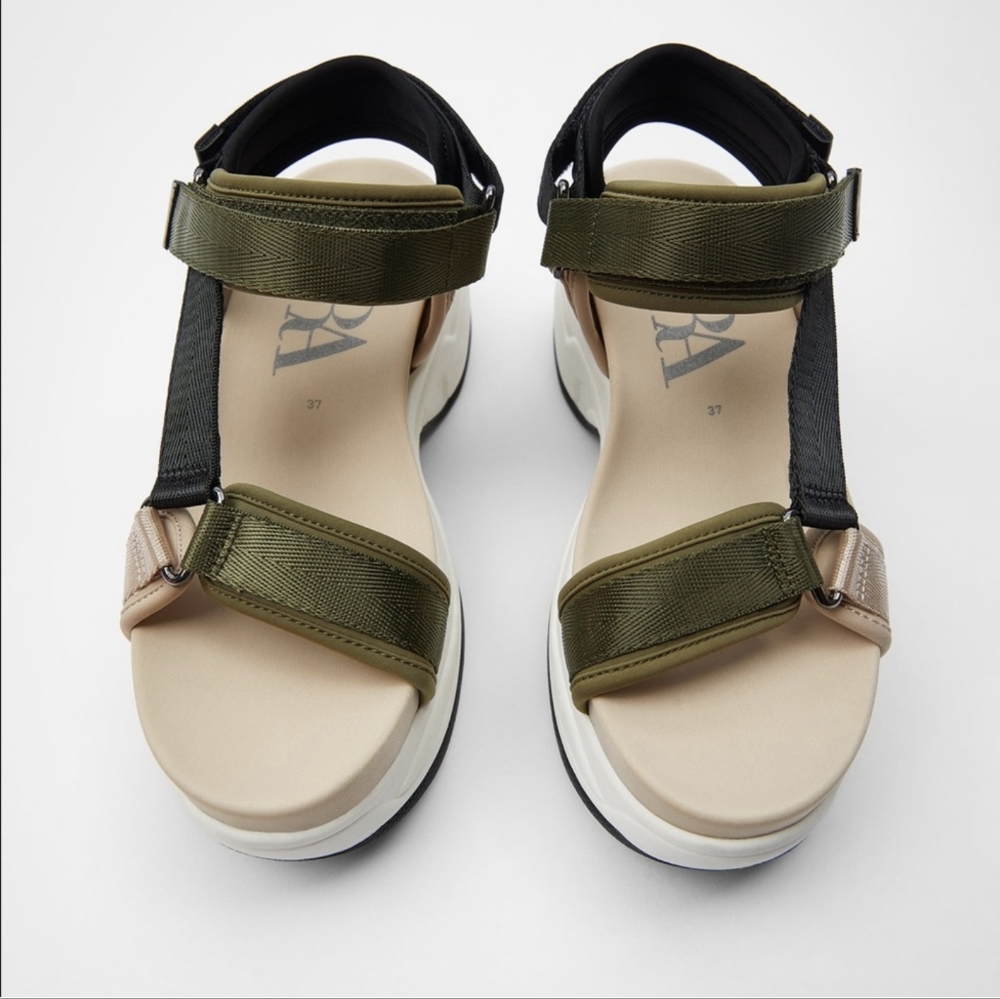 New w/tags! Zara thick sole sport sandals in olive green, black, beige and white